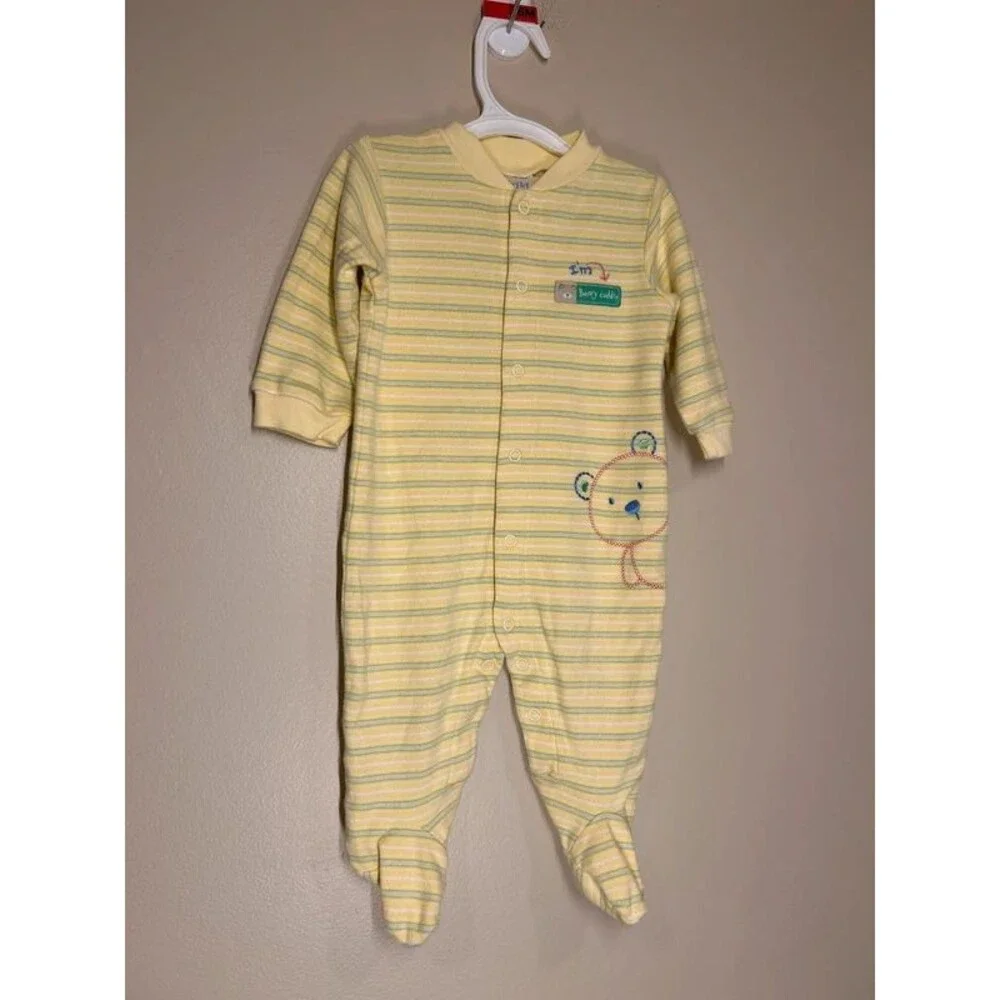 Vintage Child of Mine Medium Baby Striped Beary Cuddly Footed Snap Pajamas